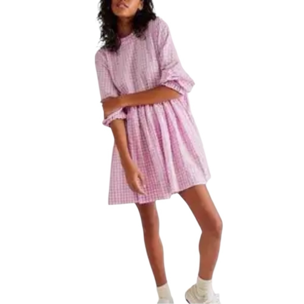 Free People Liza Drop Waist Gingham Midi Dress in Tuscany Pink Size XS - Picture 2 of 16